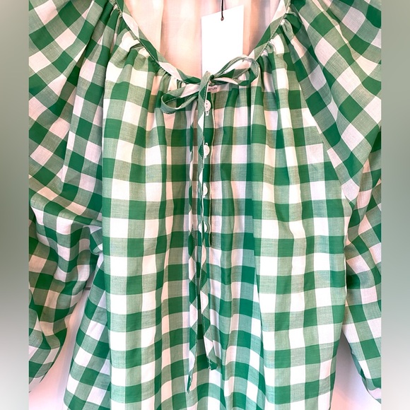 NWT Emerson Fry Green & White Gingham Peasant Top. Size small. - Picture 6 of 13